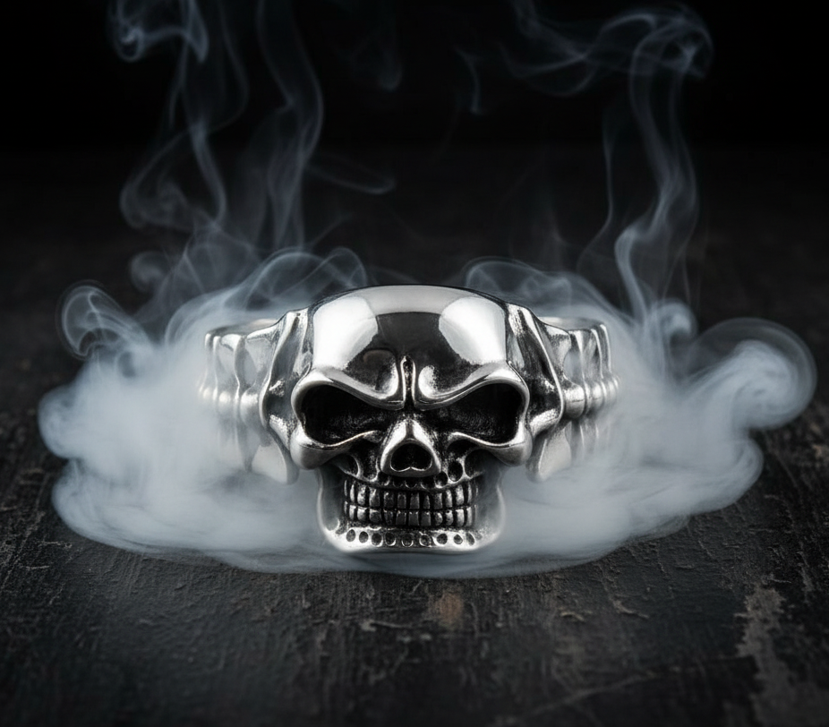 Bikers Back Bone Skull Cuff Bracelet Men's Stainless Steel 