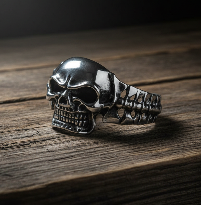 Bikers Back Bone Skull Cuff Bracelet Men's Stainless Steel 