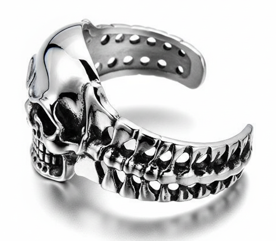 Bikers Back Bone Skull Cuff Bracelet Men's Stainless Steel 