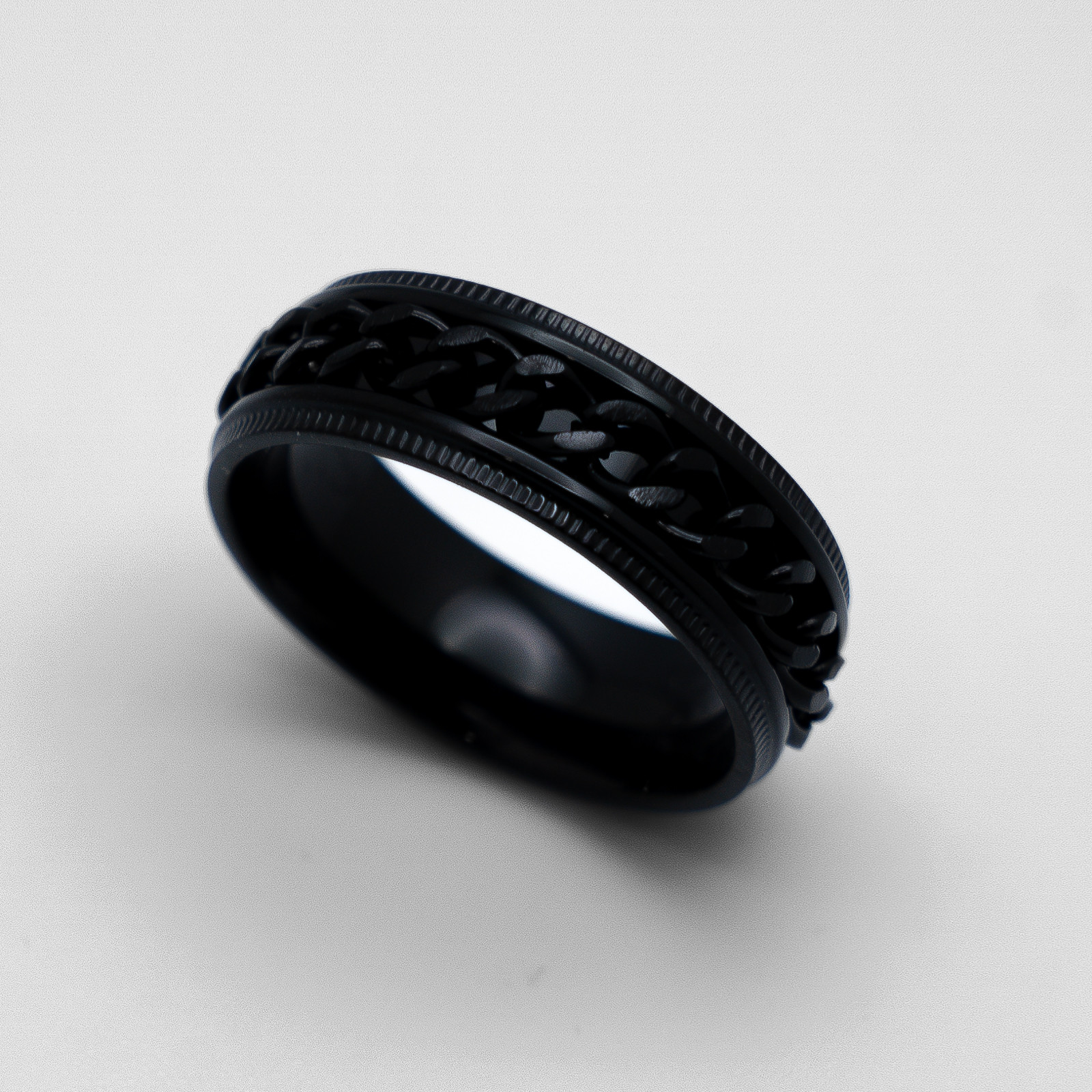 Unisex All Black Chain Spinner Ring Comfort Fit Wedding Band Stainless Steel  Size 8-15