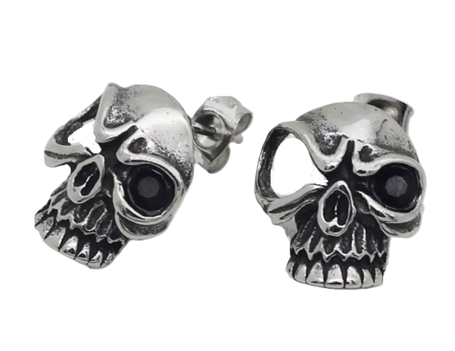 Black Eyed Skull Post Earrings Unisex Stainless Steel SE22
