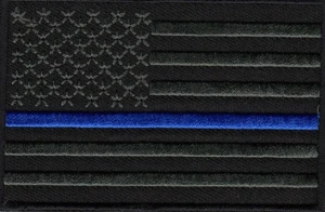 Black US Flag with Police Blue Stripe Patch FREE SHIPPING
