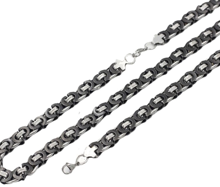 11mm Flat Byzantine Link TT Chain Black &amp; Silver Men's Necklace Stainless Steel FREE SHIPPING