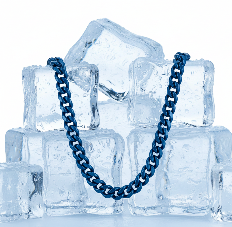 9mm Blue Cuban Link Chain Men's Necklace Stainless SteelFREE SHIPPING - Product Image