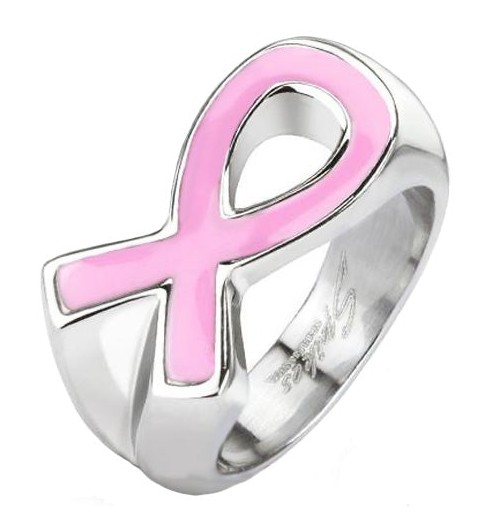 Ladies Pink Ribbon Ring Breast Cancer Awareness Ring Stainless Steel ...