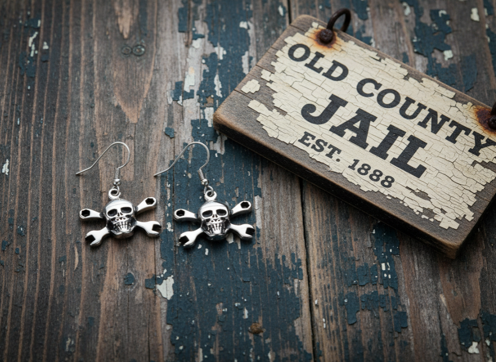 CrossWrench Skull Dangle Earrings Unisex Stainless Steel SE7