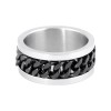 Cuban Chain Spinner Ring Silver & Black Unisex Wedding Band Stainless Steel  Sizes 6-16 