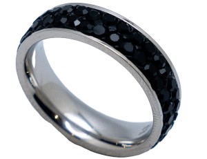 Double Row Black Ice RingLady Biker Wedding Band Stainless Steel sz 5 - 10 - Product Image