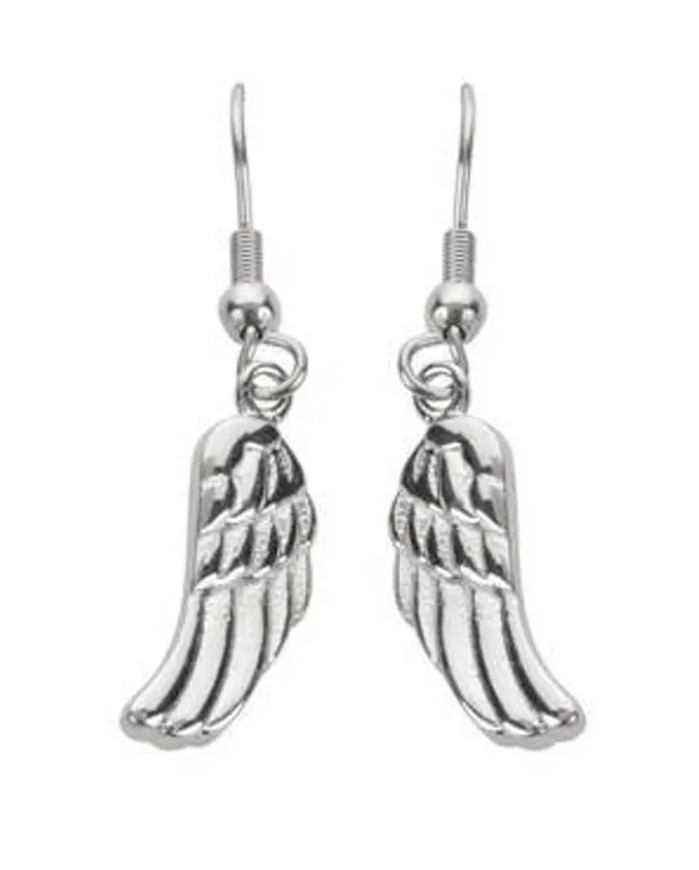 Earrings Ladies Biker Small Dangle Angel Wing Stainless Steel Earrings Ladies Biker Small Dangle Angel Wing Stainless Steel - Product Image