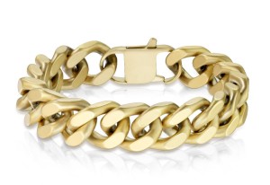 Gold Color Satin Finish Cuban Link Bracelet 12mm Men's Stainless Steel  - Product Image