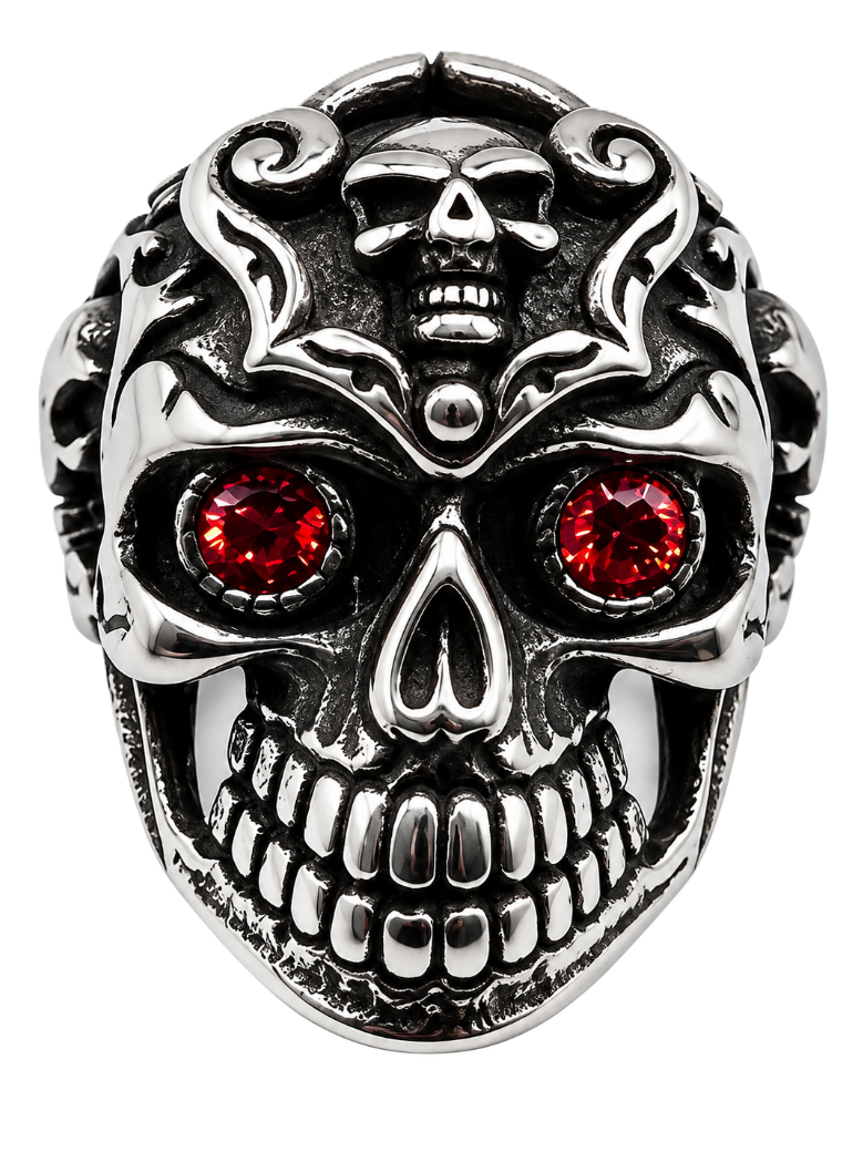 Gothic Skull Ring with Blue or Red Eyes Men's Biker Stainless Steel SR36