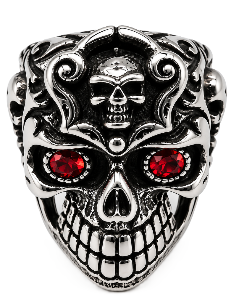 Gothic Skull Ring with Blue or Red Eyes Men's Biker Stainless Steel SR36