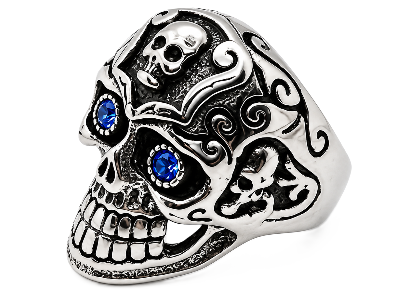 Gothic Skull Ring with Blue or Red Eyes Men's Biker Stainless Steel SR36