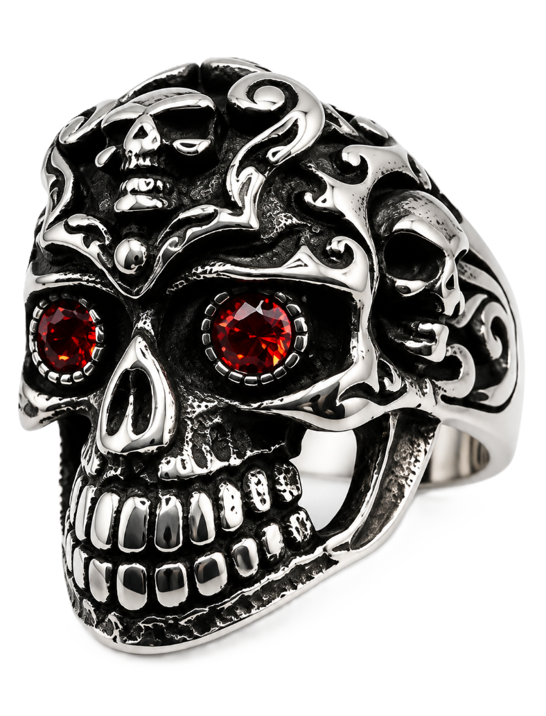 Gothic Skull Ring with Blue or Red Eyes Men's Biker Stainless Steel SR36