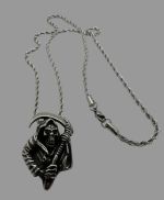 Grim Reaper Pendant on 2mm Rope Chain Unisex Necklace Stainless Steel 