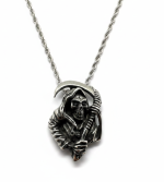 Grim Reaper Pendant on 2mm Rope Chain Unisex Necklace Stainless Steel 