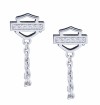 Harley-Davidson &reg; Motorcycle Mod Jewelry&reg; Women's Bling Bar & Shield Loose Chain Biker Earrings, Sterling Silver HDE0396