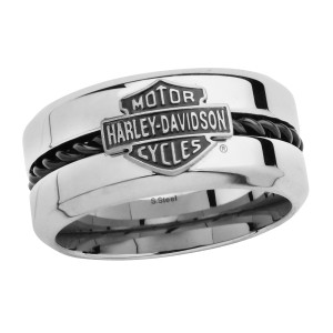 Harley-Davidson&reg; Black Cable B&S Logo 12mm Ring Men's Wedding Band Stainless Steel HSR0032 - Product Image