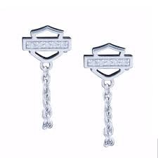 Harley-Davidson&reg; Bling Outline Bar & Shield Logo Loose Chain Earrings Sterling Silver HDE0396 - Product Image