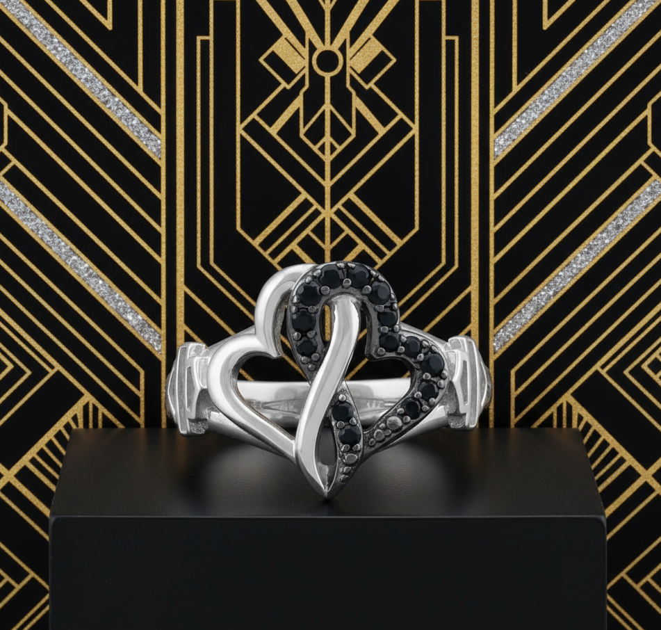 Harley-Davidson&amp;reg; Black &amp; White Infinity Hearts Ring Sterling Silver HDR0557