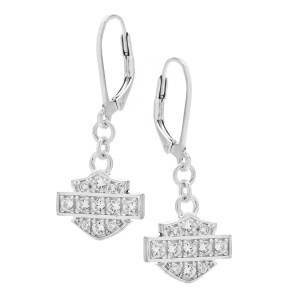 Harley-Davidson&reg; Bling CZ Bar & Shield Logo Dangle Earrings Unisex Sterling SilverHDE0183