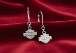 Harley-Davidson&amp;reg; Bling CZ Bar &amp; Shield Logo Dangle Earrings Unisex Sterling SilverHDE0183