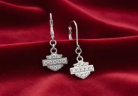 Harley-Davidson&reg; Bling CZ Bar & Shield Logo Dangle Earrings Unisex Sterling SilverHDE0183