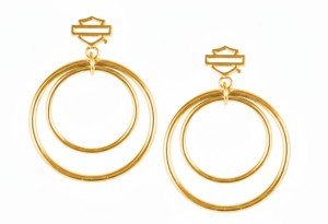 Harley-Davidson&reg; Double Hoop B&S Logo 35mm Post Earrings Gold Plated (HSE0006) - Product Image
