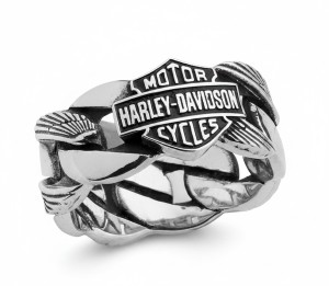 Harley-Davidson&reg; Heavy Chain Link B&S Logo Ring Sterling Silver Men's Wedding Band HDR0188 - Product Image