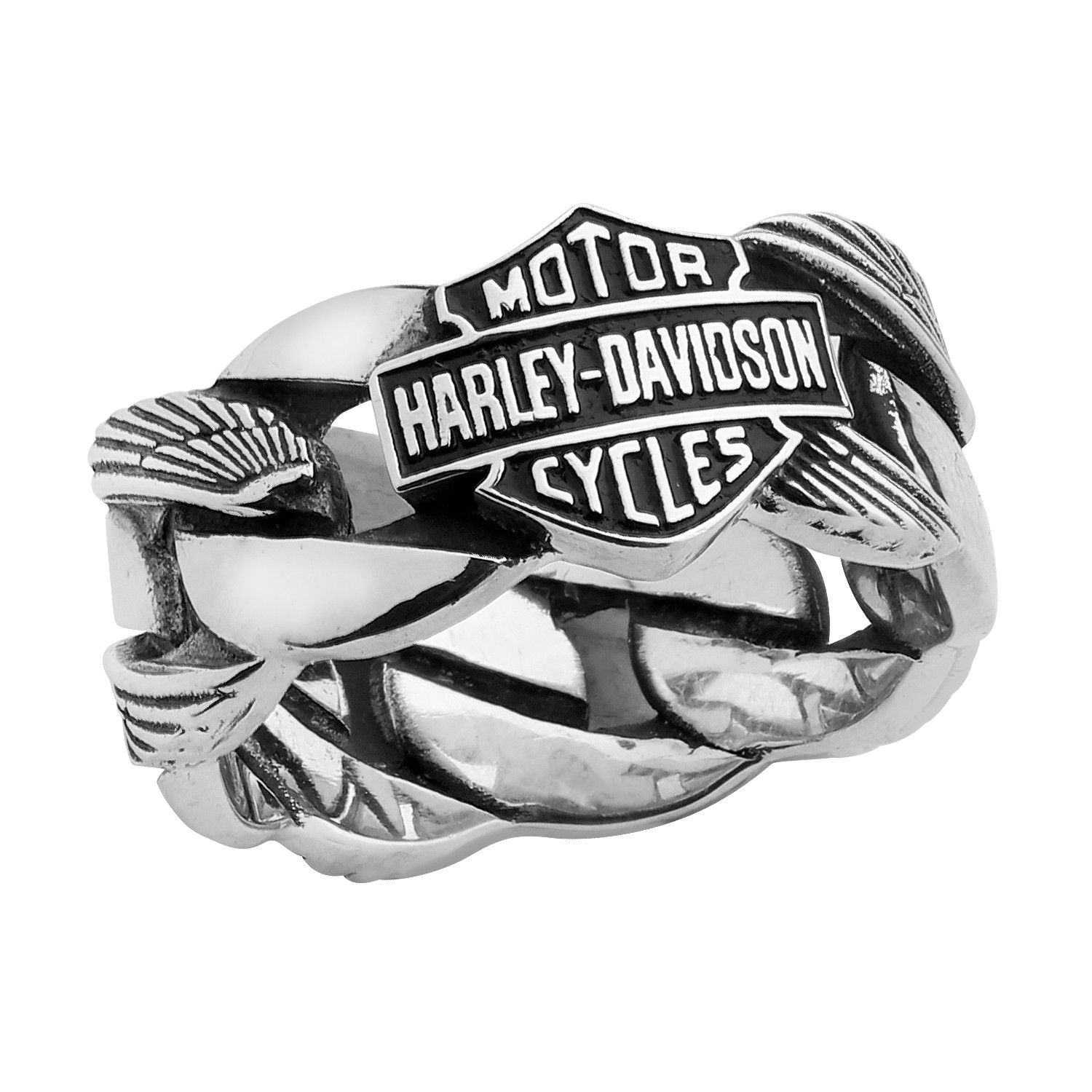 Harley-Davidson&reg; Heavy Chain Link B&S Logo Ring Sterling Silver Men's Wedding Band HDR0188 - Product Image