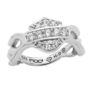 Harley-Davidson&reg; Inferno Flames & CZ Bling B&S Logo Ladies Ring Sterling Silver HDR0358  - Product Image