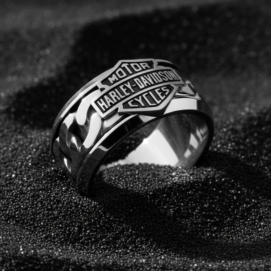 Harley-Davidson&amp;reg; Inlaid Chain Bar &amp; Shield Logo Ring Stainless SteelHSR0031