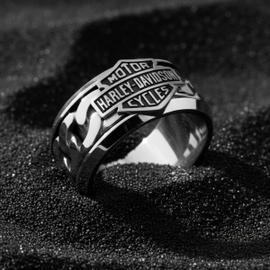 Harley-Davidson&amp;reg; Inlaid Chain B&amp;S Logo Ring Stainless Steel  HSR0031 