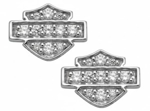 Harley-Davidson&reg; Ladies Bling CZ Bar & Shield Logo Post Earrings Sterling Silver HDE0228 - Product Image