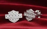 Harley-Davidson&amp;reg; Ladies Bling CZ Bar &amp; Shield Logo Post Earrings Sterling Silver HDE0228