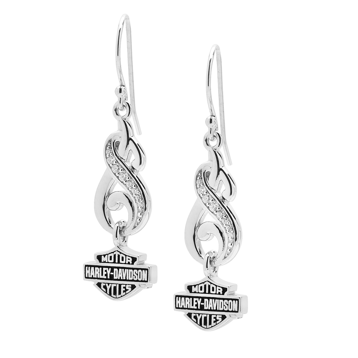 HarleyDavidson® Ladies Swirl & Stone Drop Earrings, Sterling Silver