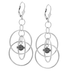 Harley-Davidson&reg; Multi-Hoop Bar & Shield Dangle Earrings Ladies Sterling Silver HDE0055 - Product Image