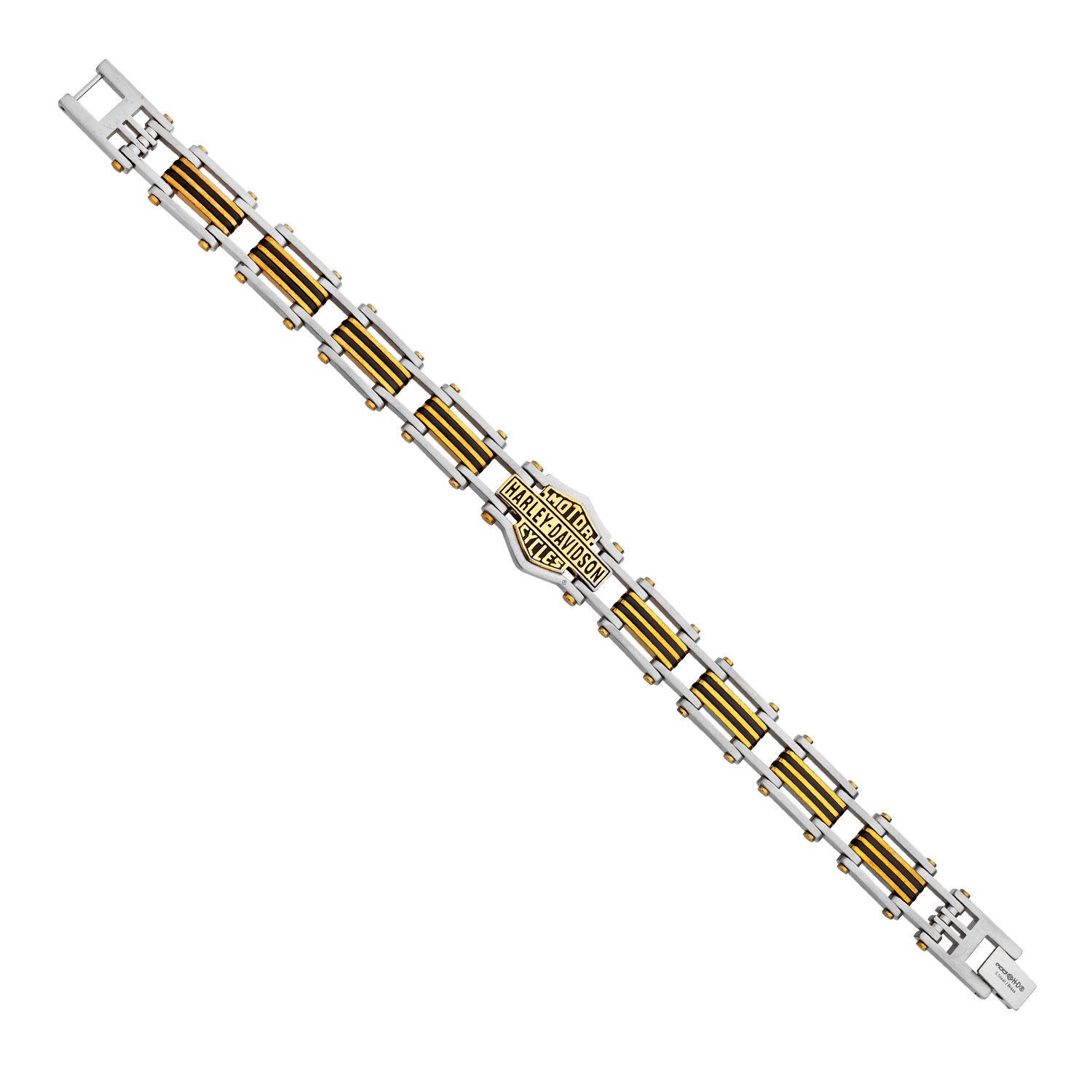 Harley-Davidson&reg; Brass & Steel Bar & Shield&reg; Logo Bar Link Bracelet HSB0188 - Product Image