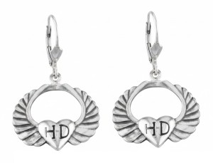 Harley-Davidson&reg; Winged H-D&reg; Heart Earrings Lever Back Sterling Silver - Product Image