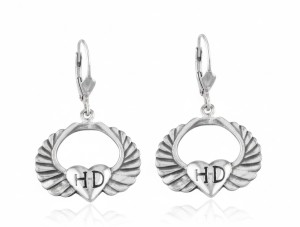 Harley-Davidson&reg; Winged H-D&reg; Heart Earrings Lever Back Sterling Silver - Product Image
