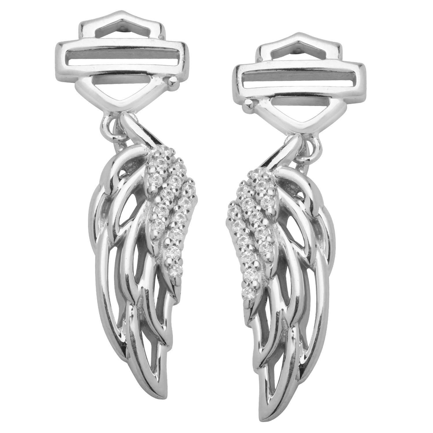 Harley-Davidson® Bling Angel Wings Bar & Shield Logo Post Dangle Earrings HDE0336 Harley-Davidson® Bling Angel Wings Bar & Shield Logo Post Dangle Earrings HDE0336 - Product Image