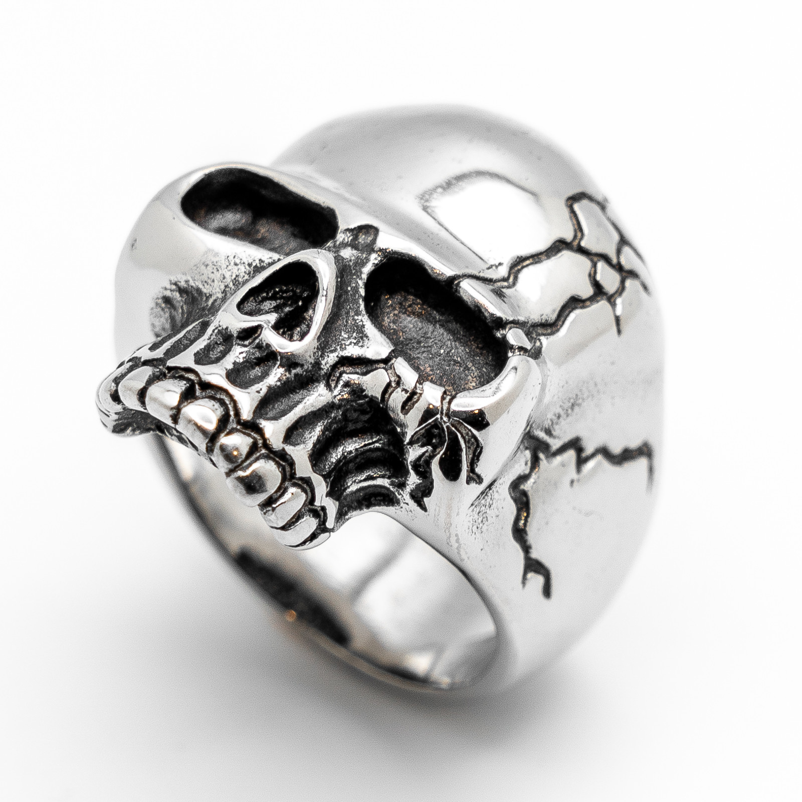 Men Skull Ring Stainless Steel Men\'s Wide Skull Biker Ring Shield Size 9-15 display picture 1