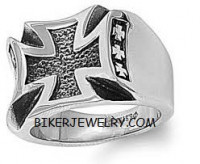 Men's Black Iron Cross Ring Biker Ring Heavy-Duty Stainless-Steel Sizes 9-16