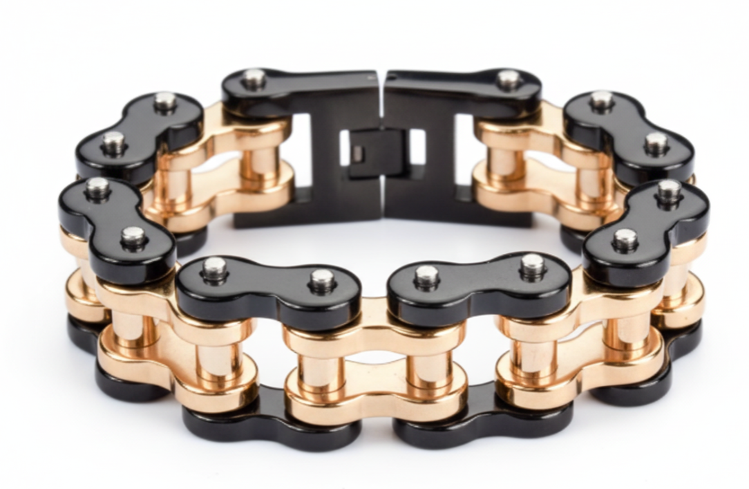 Huge Men's Motorcycle Bike Chain Bracelet Black/Gold Stainless Steel  SB241 - Product Image