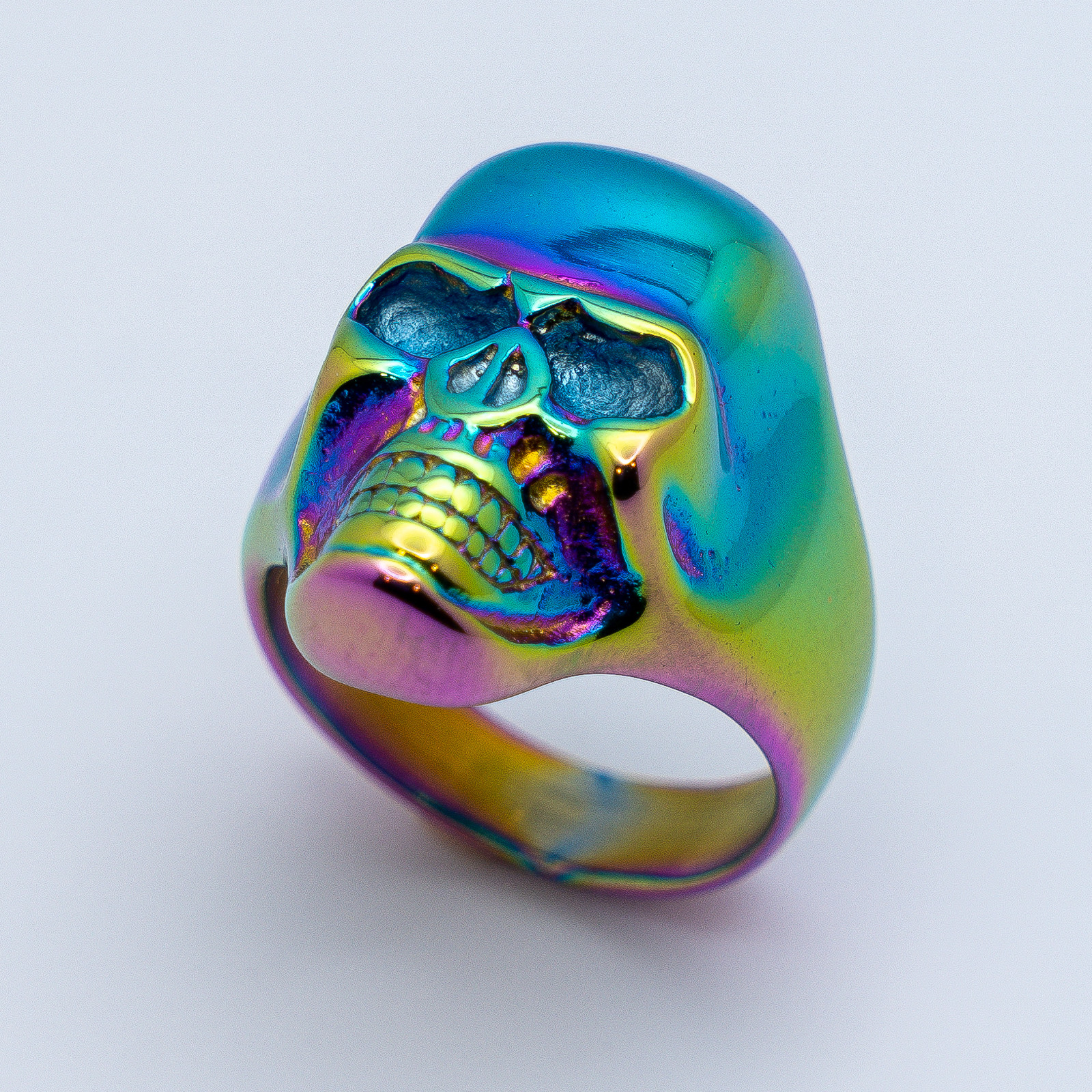 Men's Iridescent Skull Ring Rainbow Biker Stainless Steel  Sizes 9-15 - Product Image