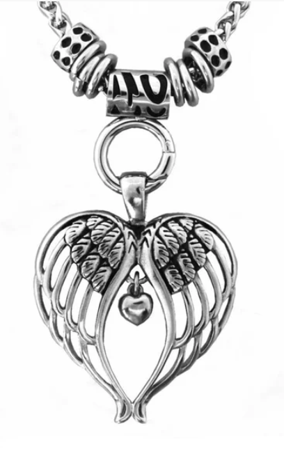 Ladies Angel Wing Heart Pendant Stainless Steel and Foxtail Necklace Ladies Angel Wing Heart Pendant Stainless Steel and Foxtail Necklace - Product Image