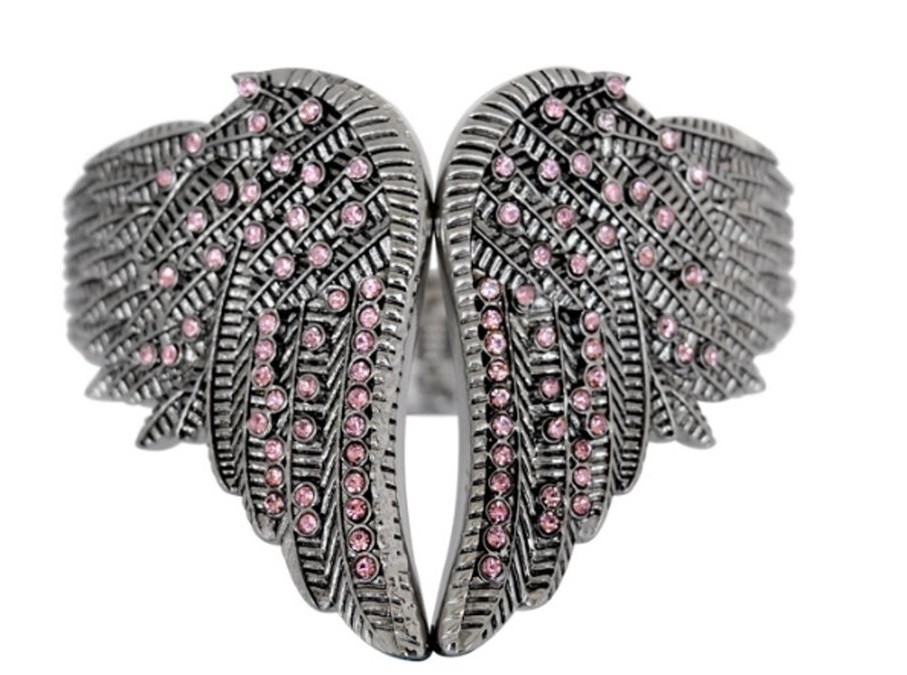 Ladies Angel Wing Stainless Steel Cuff Bangle Bracelet Pink Ladies Angel Wing Stainless Steel Cuff Bangle Bracelet Pink - Product Image