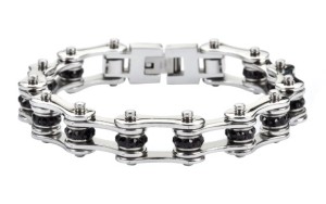 Ladies Bike Chain Stainless Steel Bracelet Silver & Black Crystals - Product Image