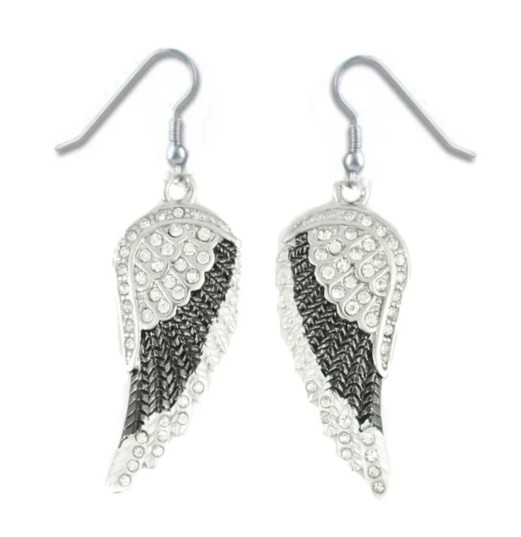 Ladies Black Angel Wing Earrings with Bling Crystals Ladies Black Angel Wing Earrings with Bling Crystals - Product Image