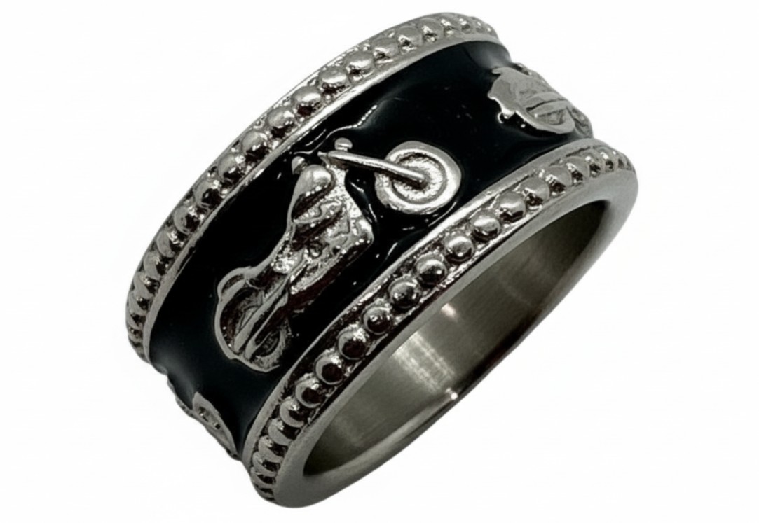 Ladies Black Motorcycle Bike Ring Lady Biker Two-Tone Stainless Steel ...